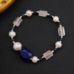 Stainless steel necklace Vintage Style Clear Crystal Lapis Lazuli & Pearl Jewelry Set