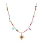 Stainless steel necklace Boho Natural Mixed Stone Sun Pendant Choker Necklace