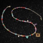 Stainless steel necklace Boho Natural Mixed Stone Sun Pendant Choker Necklace