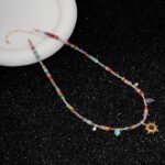 Stainless steel necklace Boho Natural Mixed Stone Sun Pendant Choker Necklace