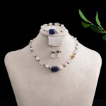 Stainless steel necklace Vintage Style Clear Crystal Lapis Lazuli & Pearl Jewelry Set