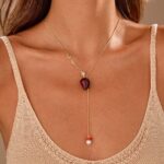 Natural Leaf Necklace European & American Style Natural Rose Freshwater Pearl Lariat Necklace