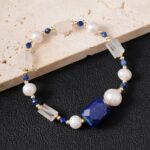 Stainless steel necklace Vintage Style Clear Crystal Lapis Lazuli & Pearl Jewelry Set