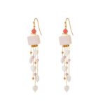 Stainless steel necklace 18K Gold Plated Pink Quartz Heart Tassel Jewelry Set, Necklace & Earrings
