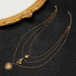 Stainless steel necklace 18K Gold Plated Multi Layer Necklace, Sun & Heart Pendant Stacked Necklace