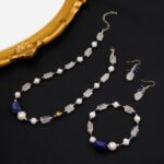 Stainless steel necklace Vintage Style Clear Crystal Lapis Lazuli & Pearl Jewelry Set