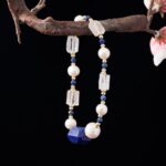 Stainless steel necklace Vintage Style Clear Crystal Lapis Lazuli & Pearl Jewelry Set