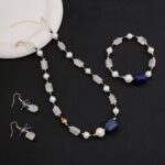Stainless steel necklace Vintage Style Clear Crystal Lapis Lazuli & Pearl Jewelry Set