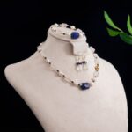 Stainless steel necklace Vintage Style Clear Crystal Lapis Lazuli & Pearl Jewelry Set