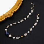 Stainless steel necklace Vintage Style Clear Crystal Lapis Lazuli & Pearl Jewelry Set